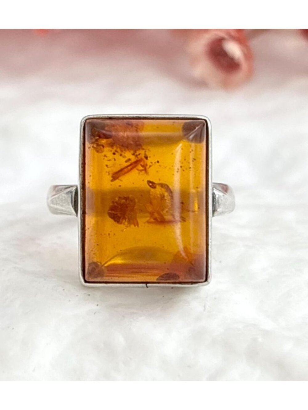 Baltic Amber Stone Jumbo Solitaire Sterling Silver 925 Vintage Ring - sz 6.5